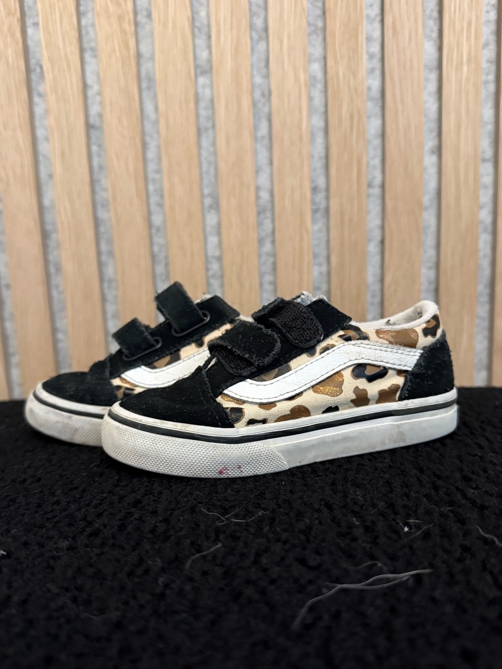 Vans Kids Leopard Print Old Skool Velcro Sneakers - Black/Tan/Cream